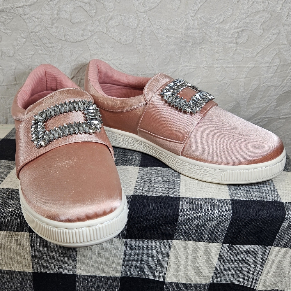 Qupid Mauve Pink Satin Walk 01A Rhinestones Shoes